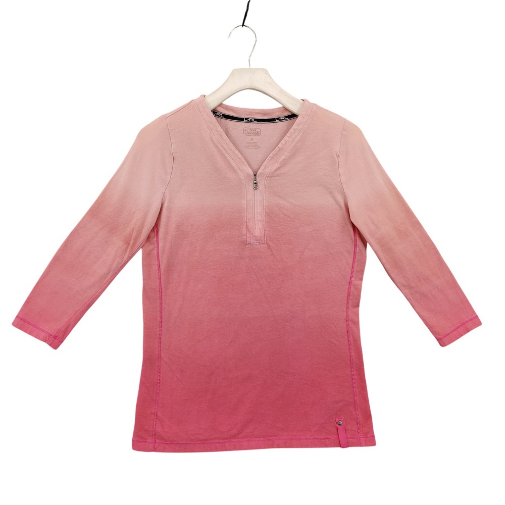 Ralph Lauren LRL Women Preppy Sporty Top S Pink Ombre Quarter Zip Pullover Shirt